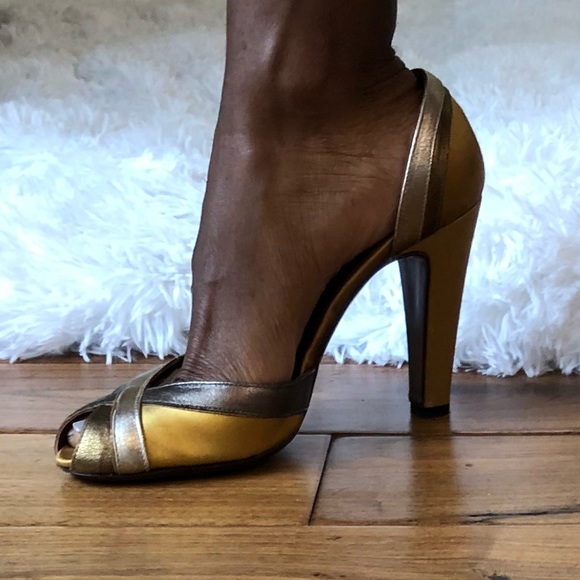 Prada Shoes - Prada gold / silver / brown pumps